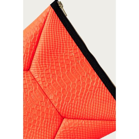 NEW AMPERSAND AS APOSTROPHE snake-effect leather x-pouch clutch in neon orange p - Picture 2 of 2